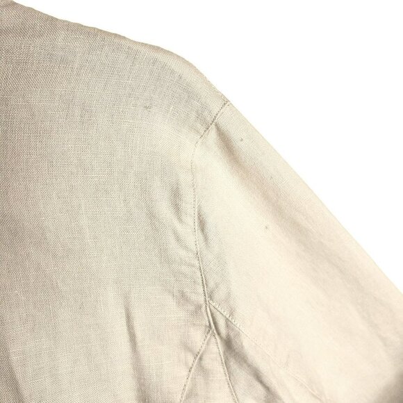 Deroo 100% Linen Khaki Button Up Utility Jacket Blazer Tan Long Sleeve Pockets M - Picture 4 of 10